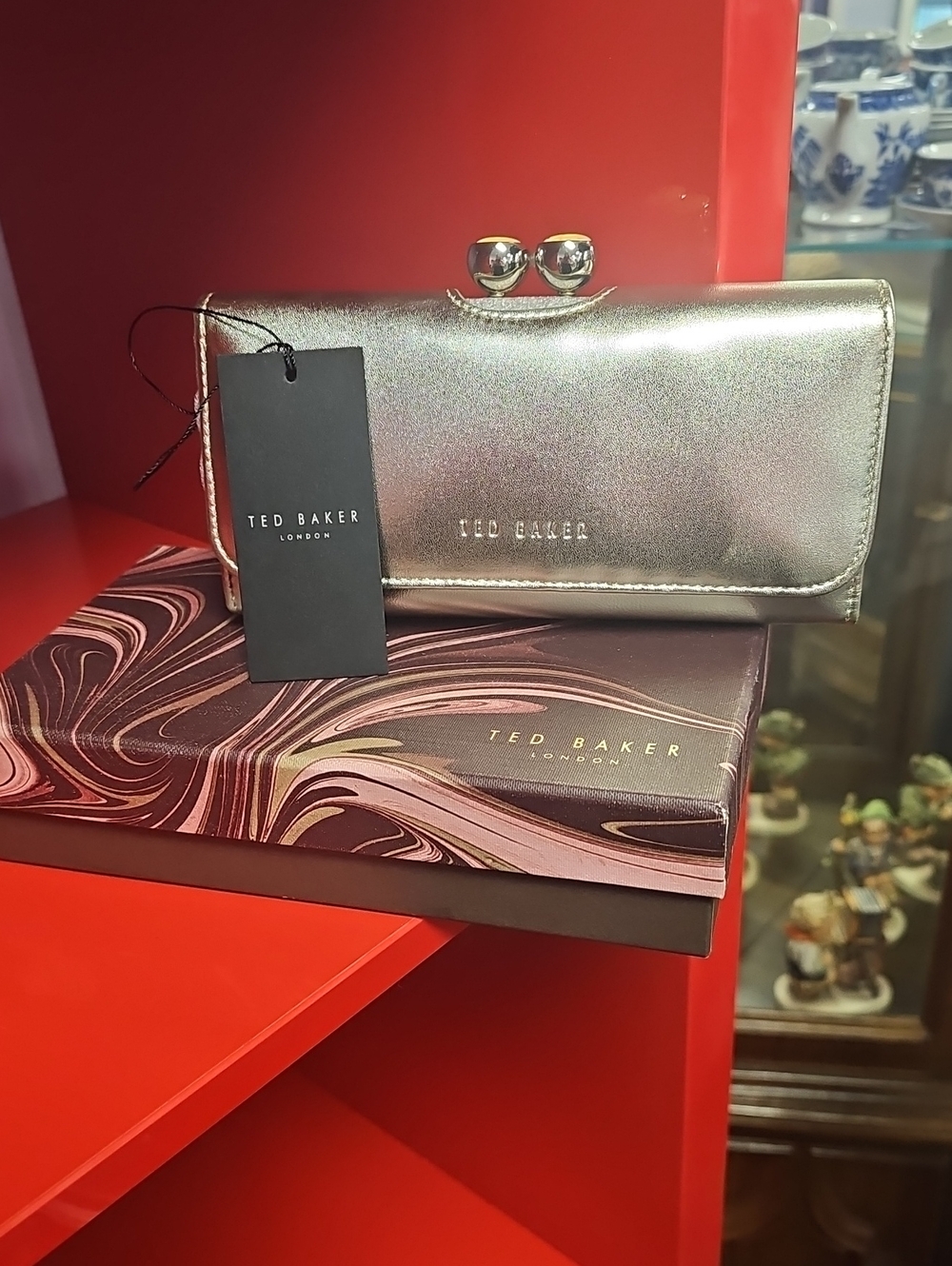 Ted Baker Metallic Silver Kiss-Lock Clutch Wallet